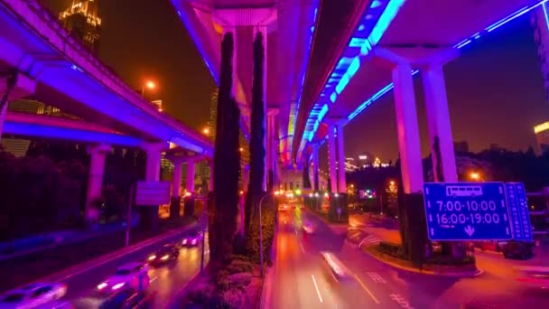上海の夜時間タイムラプス交通事情都市の景観空中パノラマ — ストック動画