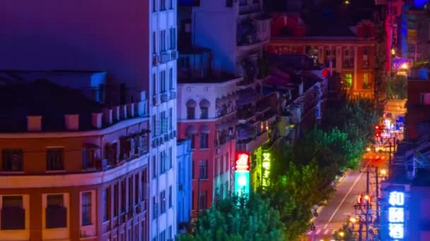 Nacht Tijd Timelapse Verkeer Shanghai Stadsgezicht Luchtfoto Panorama China — Stockvideo