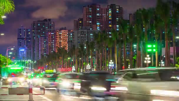中国夜景照亮珠海城市交通街十字路口空中全景4k 延时 — 图库视频影像