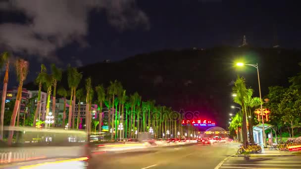 Cina notte tempo illuminato zhuhai città traffico strada crocevia aerea panorama 4k time lapse — Video Stock