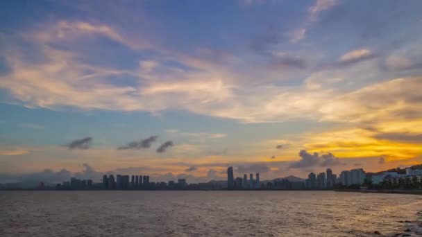 China noite tempo iluminado zhuhai cidade tráfego rua encruzilhada aéreo panorama 4k lapso de tempo — Vídeo de Stock