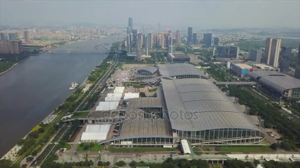 Giorno Guangzhou Paesaggio Urbano Industriale Panorama Aereo Filmati Cina — Video Stock