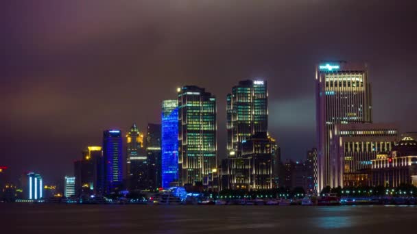 Night Illuminated Shanghai Cityscape Aerial Panorama China — Stock Video