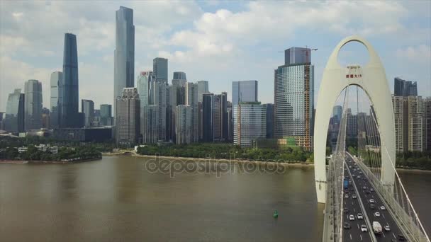 Κίνα Guangzhou Πόλη Canton Πύργος Γέφυρας Πανόραμα Timelapse — Αρχείο Βίντεο