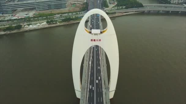 Guangzhou City Canton Tower Bridge Panorama Timelapse Chiny — Wideo stockowe