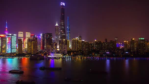 Işıklı Gece Shanghai Cityscape Hava Panorama Çin — Stok video