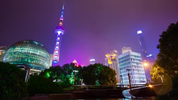 Ночной Шанхайский Городской Пейзаж Pudong Центре Города Верхний Залив Воздушной — стоковое видео