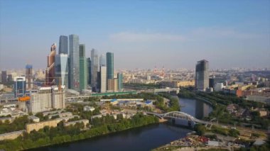 Moskova şehir nehir bay havadan görüntüleri panorama 4k Rusya 