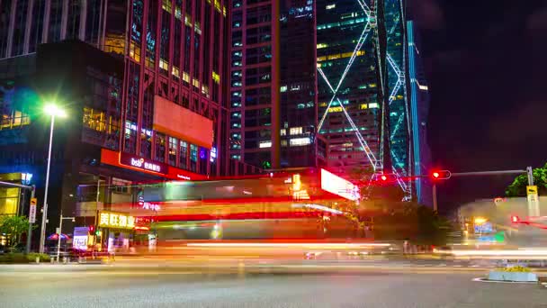Noche Iluminado Famoso Shanghai Pudong Paisaje Urbano Tráfico Aéreo Timelapse — Vídeo de stock