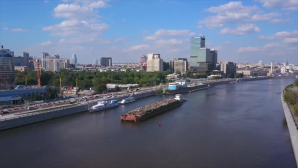 Moskva City Floden Bay Antenn Footage Panorama Ryssland — Stockvideo