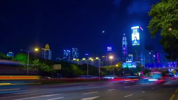 Noite Iluminado Famoso Shanghai Pudong Cityscape Tráfego Aéreo Timelapse Panorama — Vídeo de Stock