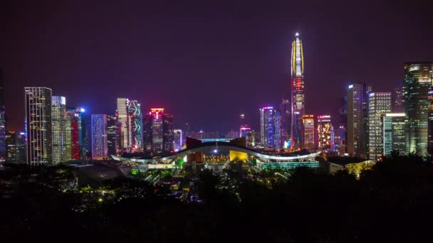 Το βράδυ φωτίζεται Κίνα shenzhen cityscape — Αρχείο Βίντεο