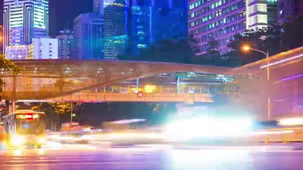 Notte Illuminato Famoso Shanghai Pudong Paesaggio Urbano Traffico Aereo Timelapse — Video Stock