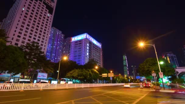 Natt Upplyst Berömda Shanghai Pudong Stadsbilden Antenn Trafik Timelapse Panorama — Stockvideo