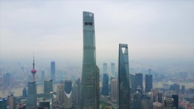 Akşam vakti Shanghai şehir manzaralı pudong şehir merkezindeki Bay Air Panorama 4k porseleni.