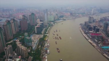 Akşam vakti Shanghai şehir manzaralı pudong şehir merkezindeki Bay Air Panorama 4k porseleni.