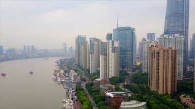 Şangay şehir manzarası havadan manzara 4k porselen