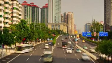 Gün zaman Guangzhou Rating cityscape hava panorama. 4 k timelapse görüntüleri Çin
