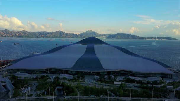 Sonniger Tag Shenzhen Shekou Kreuzfahrtzentrum Dachterrasse Bucht Antennenpanorama China — Stockvideo