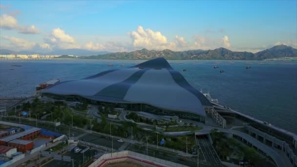 Słoneczny Dzień Shenzhen Shekou Rejs Antena Dachu Zatoki Centrum Panorama — Wideo stockowe