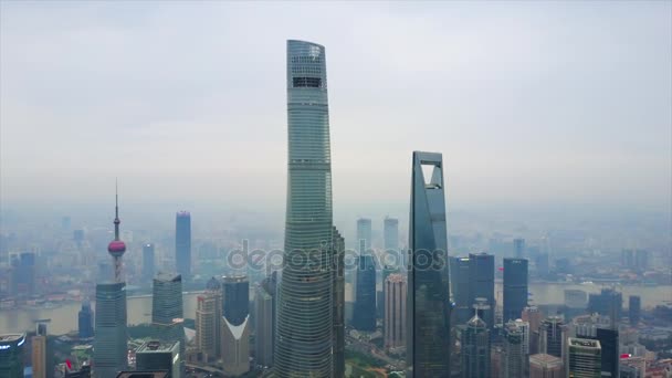 Večer Čas Shanghai Cityscape Pudong Centru Tops Bay Letecké Panorama — Stock video