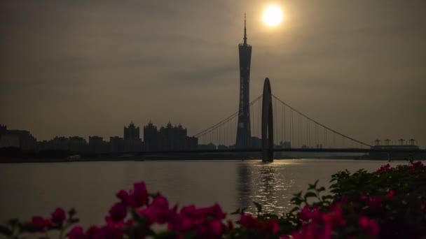 Guangzhou Jan Guangzhou Canton Tower Guangzhou China Cena Noturna Colorida — Vídeo de Stock