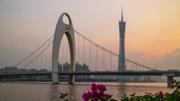 Guangzhou Ocak Guangzhou Canton Kulesi Guangzhou Çin Renkli Gün Zaman — Stok video