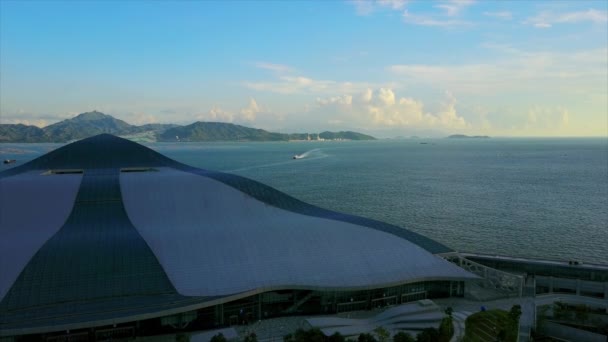 Sonniger Tag Shenzhen Shekou Kreuzfahrtzentrum Dachterrasse Bucht Antennenpanorama China — Stockvideo