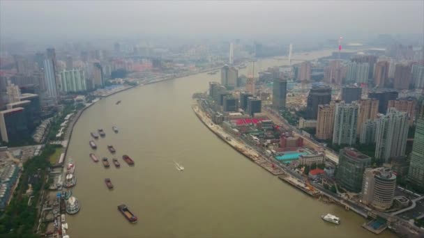 Вечернее Время Шанхай Cityscape Pudong Центре Города Топы Бухта Воздушной — стоковое видео