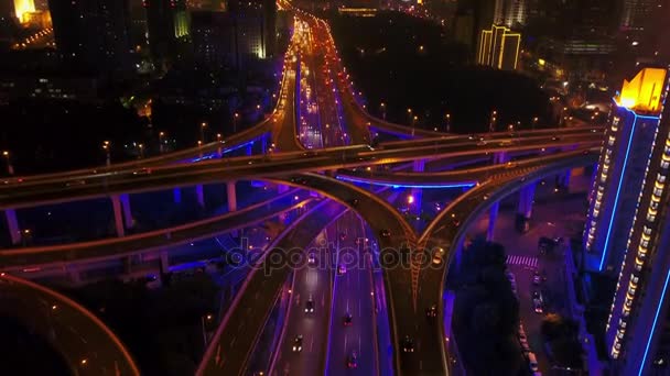 Nachtverkeer Shanghai Stadsgezicht Luchtfoto Panorama Porselein — Stockvideo