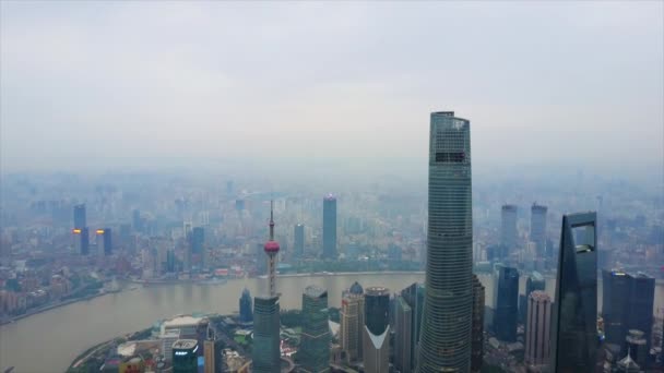 Вечернее Время Шанхай Cityscape Pudong Центре Города Топы Бухта Воздушной — стоковое видео