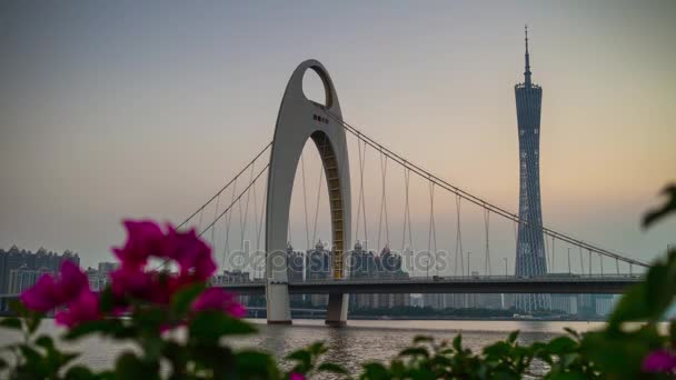 Guangzhou Jan Guangzhou Canton Tower Guangzhou China Cena Colorida Hora — Vídeo de Stock