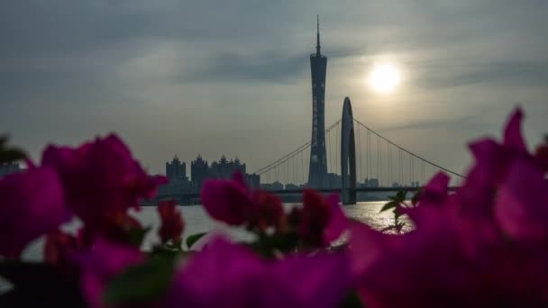 Guangzhou Jan Guangzhou Kanton Toren Guangzhou China Kleurrijke Dag Tijd — Stockvideo