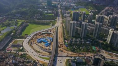 Çin gece ışıklı zhuhai şehir trafik sokak kavşak hava panorama 4k zaman atlamalı