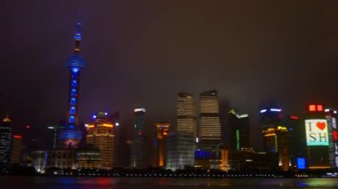 gece ışıklı ünlü cityscape hava panorama 4 k Çin shanghai
