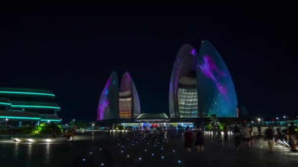 Nuit Éclairée Wuhan Paysage Urbain Panorama Aérien Chine — Video