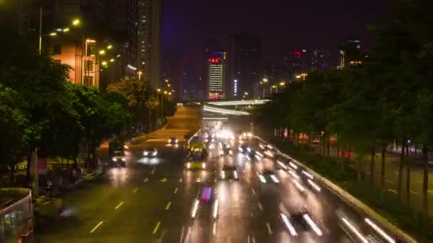 Natt Tid Guangzhou Stadsbild Trafik Antenn Panorama Timelapse Film Kina — Stockvideo