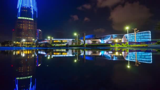 中国夜景照亮珠海城市交通街十字路口空中全景4k 延时 — 图库视频影像