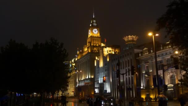 Night Time Traffic Streets Shanghai Footage China — Stock Video