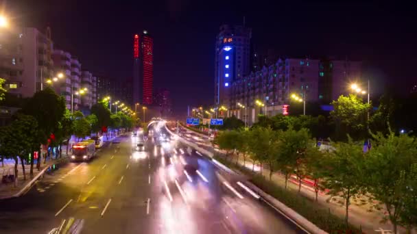 Tiempo Nocturno Guangzhou Paisaje Urbano Panorama Aéreo Tráfico Timelapse Metraje — Vídeo de stock