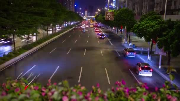 Tiempo Nocturno Guangzhou Paisaje Urbano Panorama Aéreo Tráfico Timelapse Metraje — Vídeos de Stock