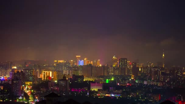 Vista aérea nocturna de la ciudad de Zhuhai — Vídeos de Stock