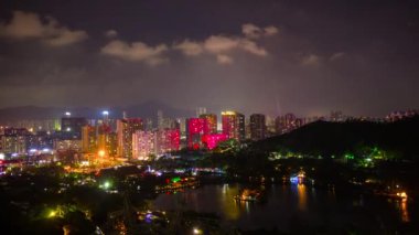 Çin gece ışıklı zhuhai şehir trafik sokak kavşak hava panorama 4k zaman atlamalı