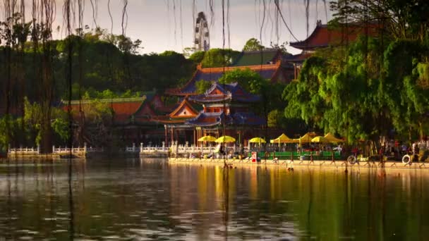 Dia Ensolarado Cidade Zhuhai Famoso Parque Jingshan Lago Panorama Timelapse — Vídeo de Stock