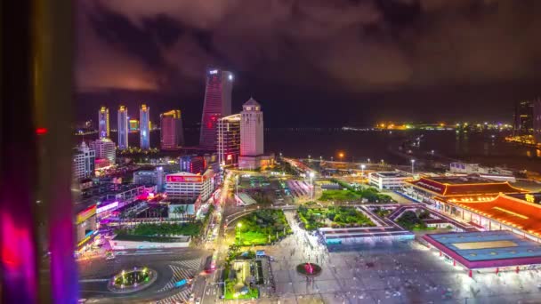 Chiny w nocy oświetlony zhuhai city ruchu skrzyżowanie ulicy antenowe panorama 4k upływ czasu — Wideo stockowe