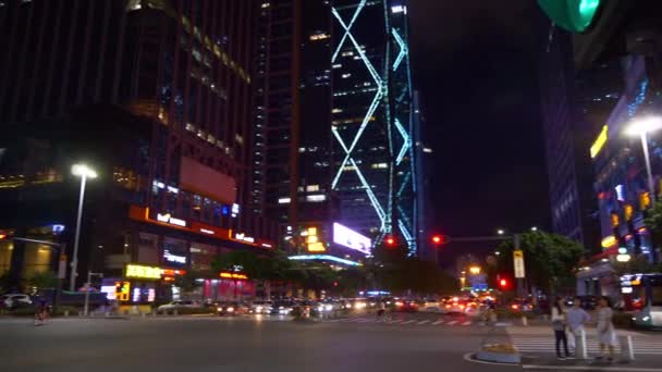 Kina Natt Tid Shenzhen Trafik Panorama — Stockvideo
