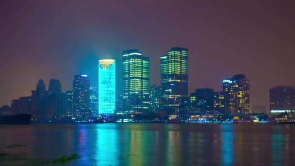 Natt Upplyst Berömda Shanghai Stadsbild Antenn Panorama Kina — Stockvideo