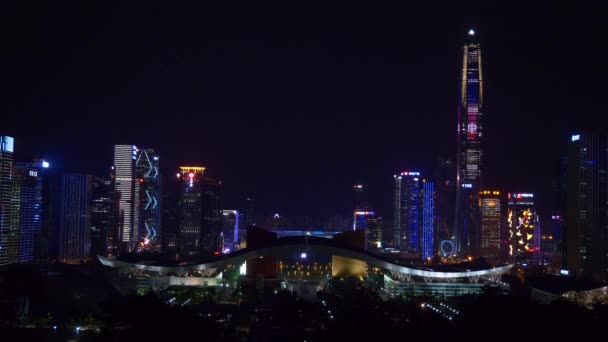 China noite iluminada paisagem urbana de Shenzhen — Vídeo de Stock