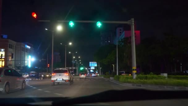 Zhuhai Ciudad Noche Tráfico Calle Cruce Antena Panorama Timelapse China — Vídeos de Stock