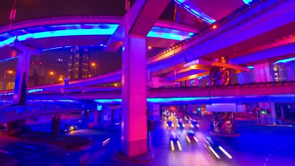 Şangay Gece Trafiği Şehir Manzaralı Hava Manzaralı Porselen — Stok video